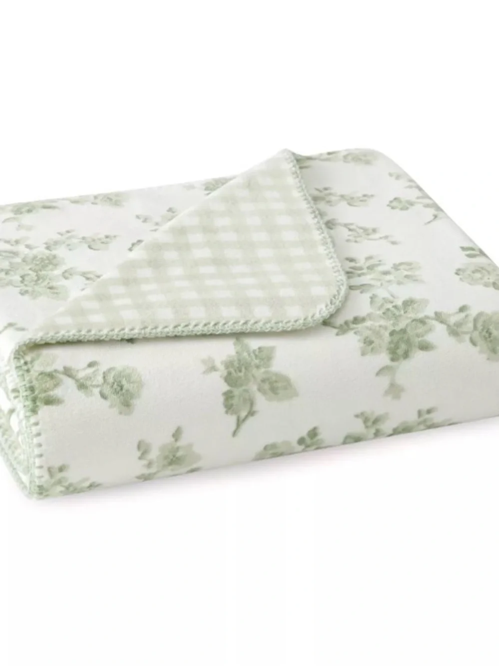 SAGE FLORAL GINGHAM Laura Ashley Reversible Throw Blanket ~ Cottage Shabby